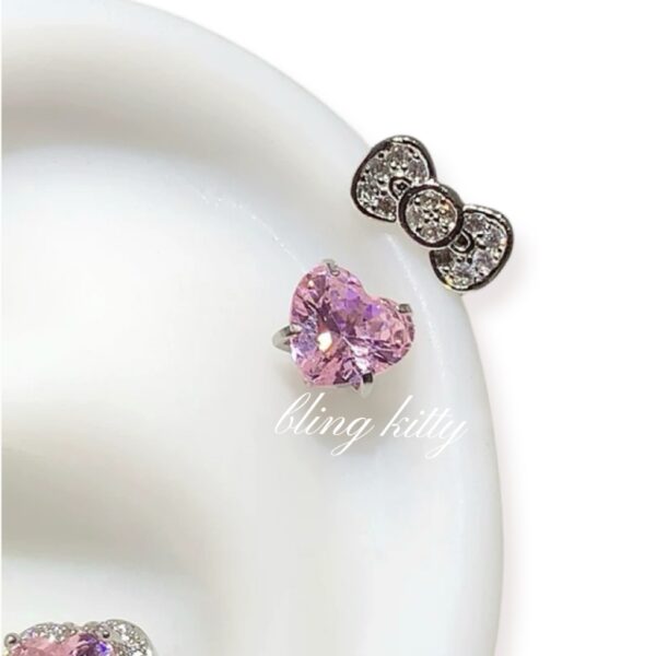 Hello kitty Heart-shaped Bow helix Ear Piercing Stud